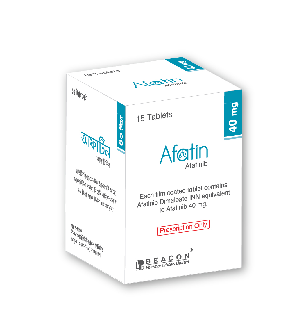 Beacon Afatin 40 mg manufacturer product packaging Beacon Afatin afatinib 40 mg 15 tablet box