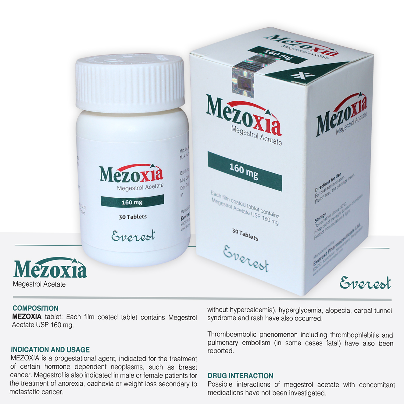 Everest Mezoxia 160 mg Official Packaging Everest Mezoxia megestrol acetate 160 mg tablets authentic packaging