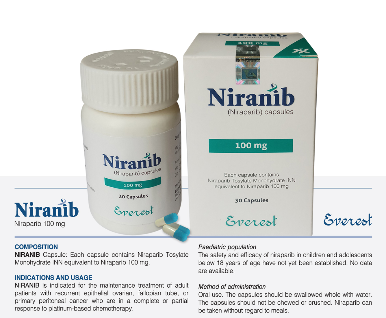 Niranib 100 mg Niraparib Everest Official Packaging Everest Pharmaceuticals Niranib 100 mg Niraparib original packaging